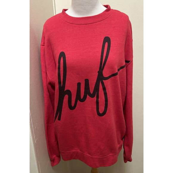 HUF WORLDWIDE Demi Script Logo Crewneck Long Sleeve Sweater Made in USA-Large - Picture 1 of 6